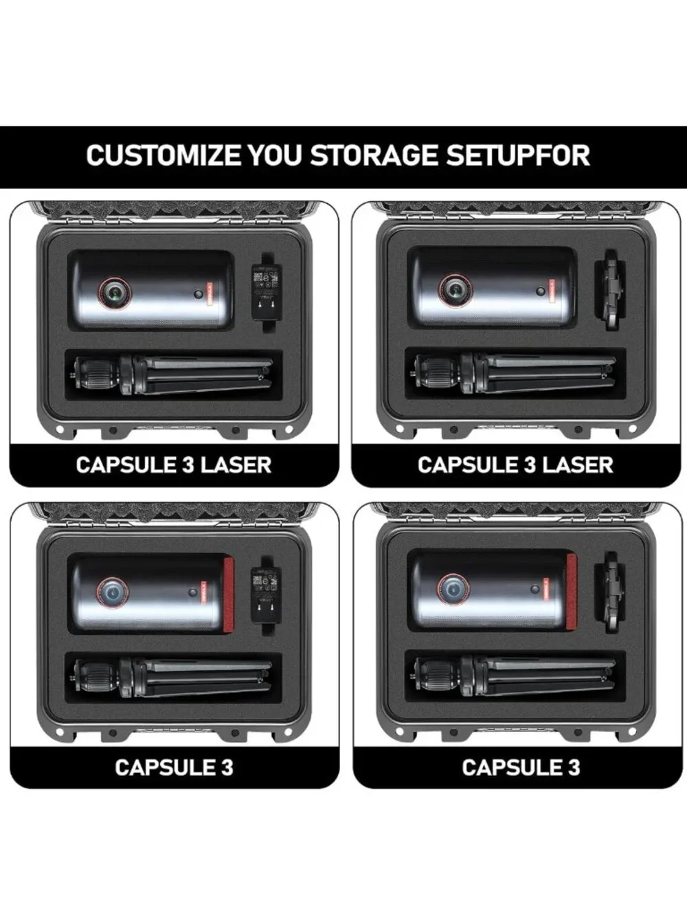 Waterproof Hard Case for Portable Projector - Travel Carrying Box & Tripod Stand